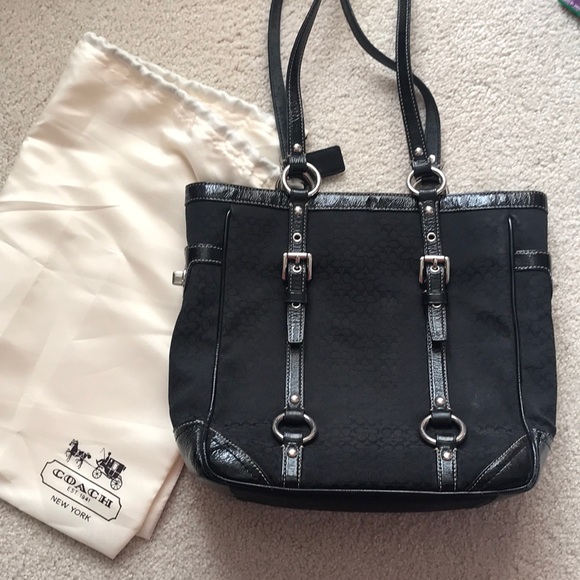 EUC Black Coach Purse with Patent Leather Straps - Picture 2 of 8